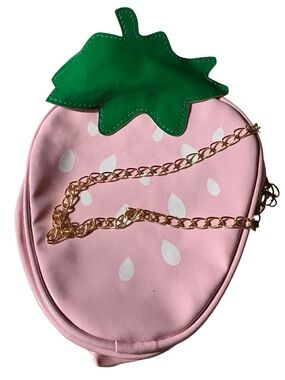 Pink Strawberry Crossbody Bag with Green Leaf Accent